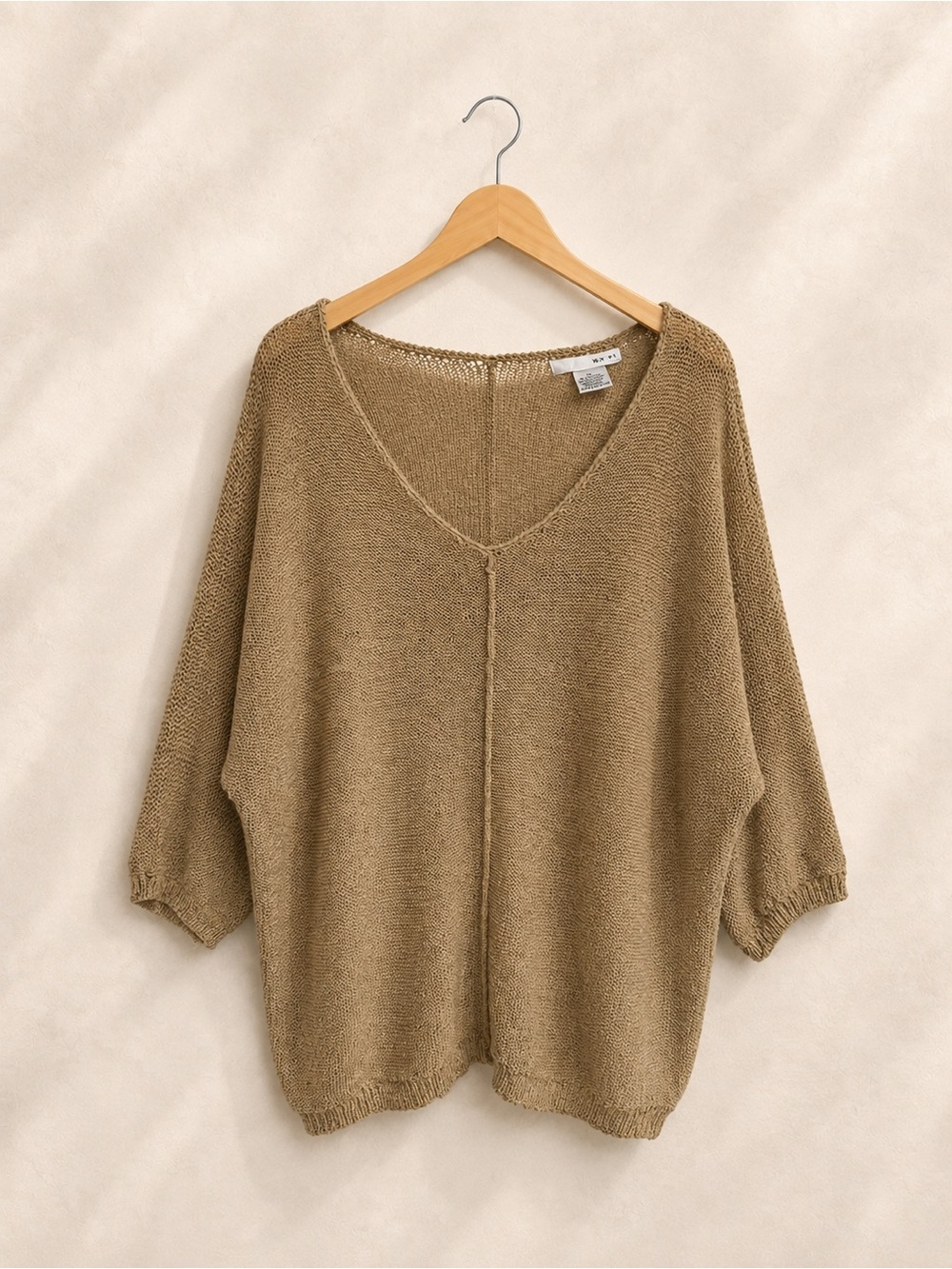 WD.NY Oversized V-Neck Sweater in Tan